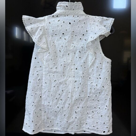 Sezane White Chiara Eyelet Ruffled Cotton Blouse, Size 38 - Picture 11 of 12